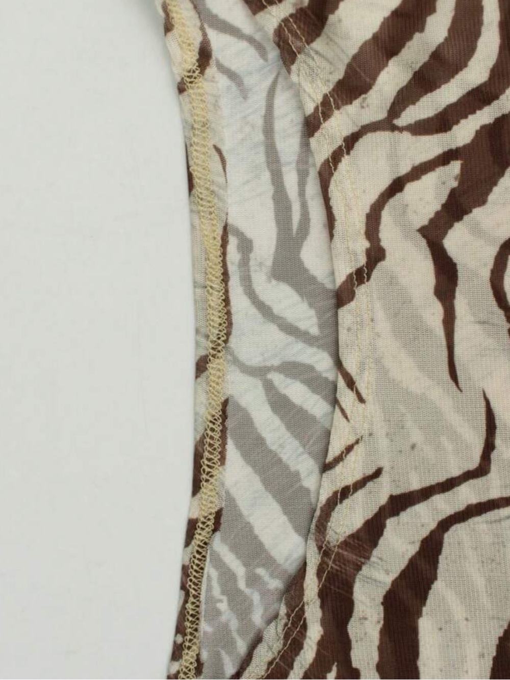 Sheer Tiger-Print Y2K Mesh Stretchy Long-Sleeve Top - Taupe/Beige - Picture 10 of 10